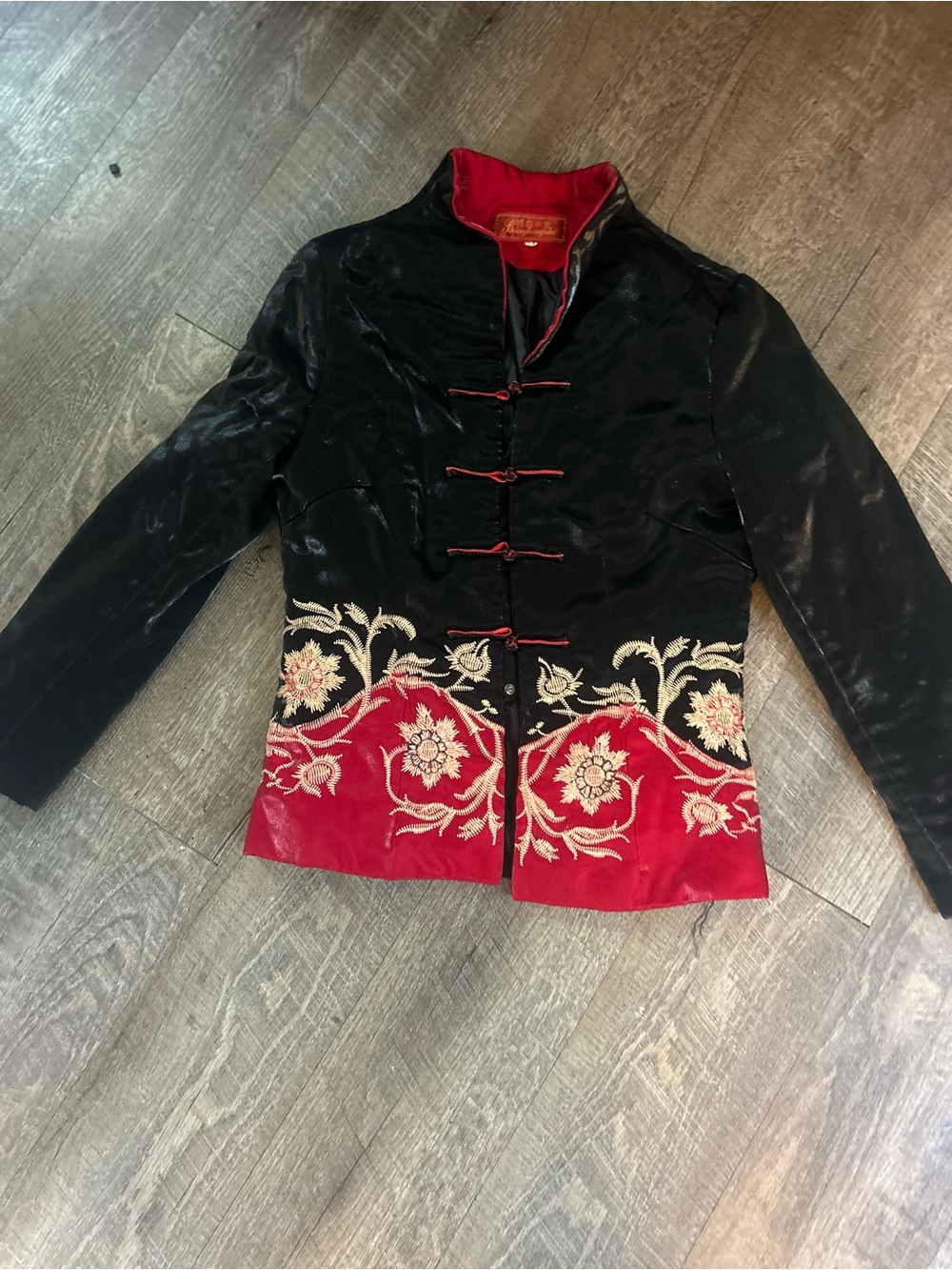 Black & Red Embroidered Mandarin Jacket